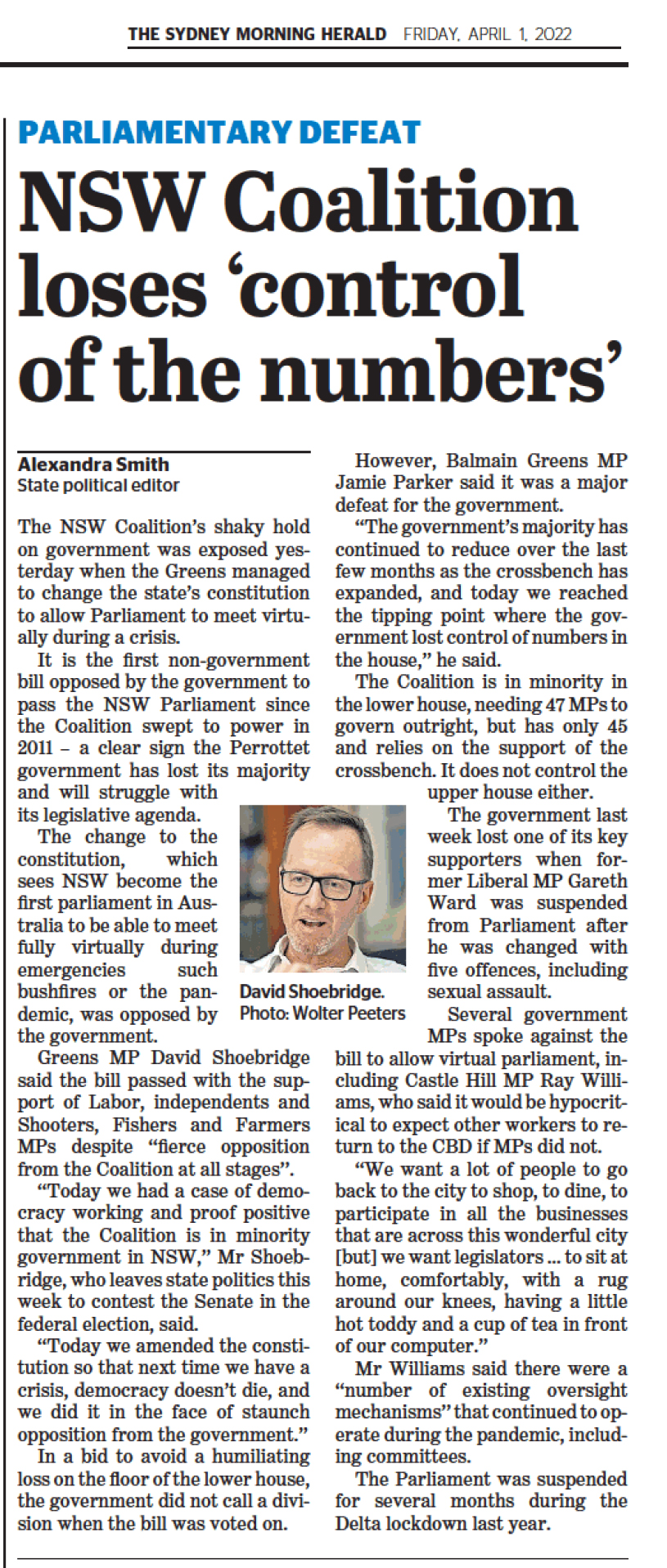 SMH 1April2022NSWStateGovtLosesControlOfTheNumbers
